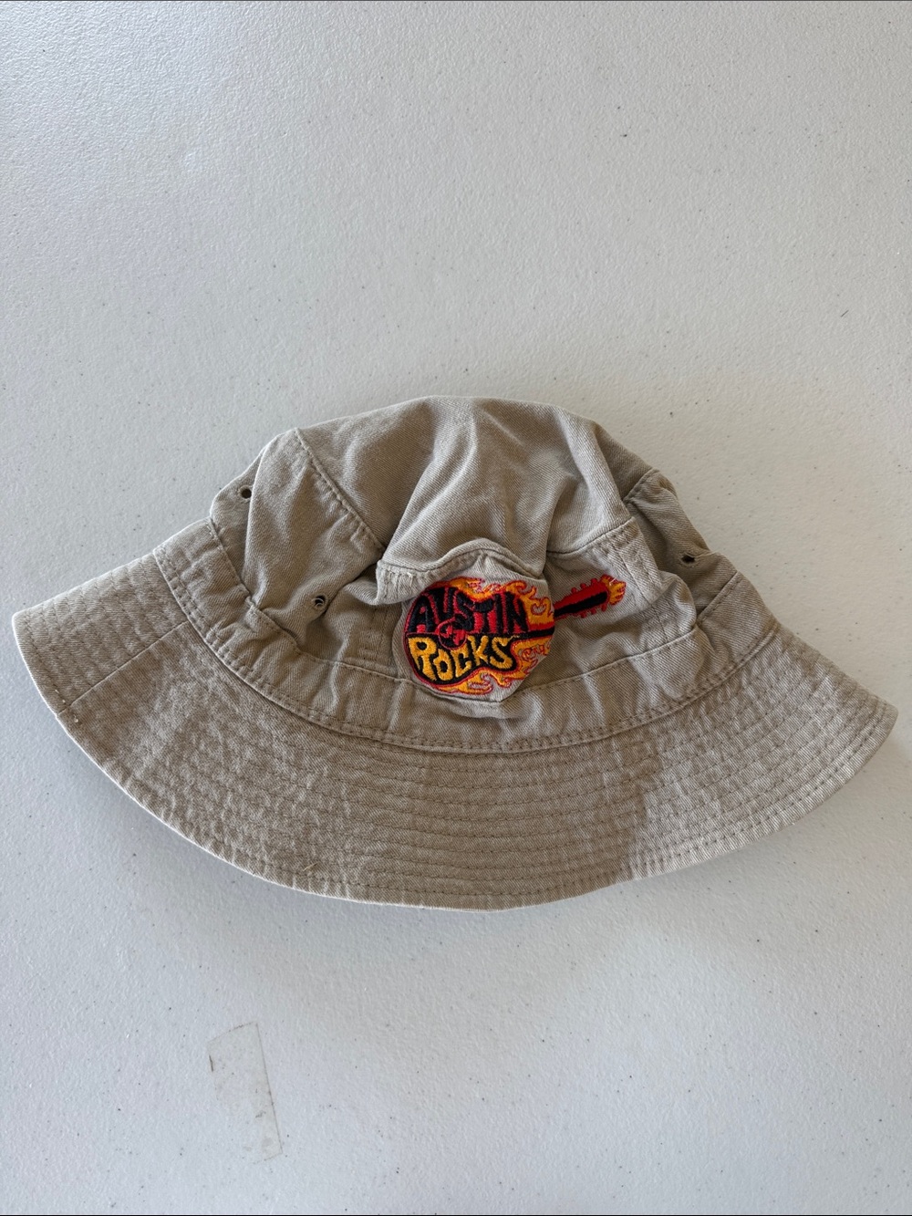 Beige Bucket Hat with 'Austin Rocks' Patch